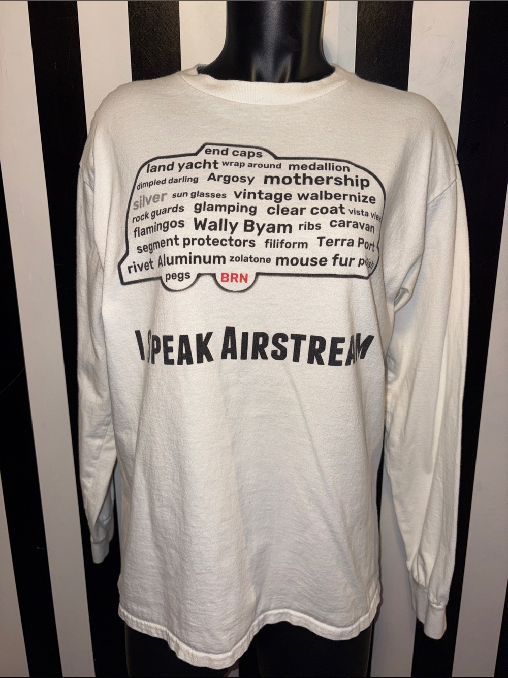 Retro White "I Speak Airstream" Graphic Long Sleeve Tee Camping Outdoors Medium